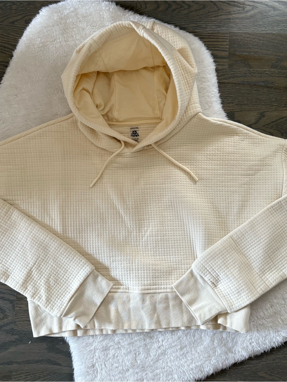 MONO B butter yellow waffle knit cropped long sleeve hoodie sweatshirt